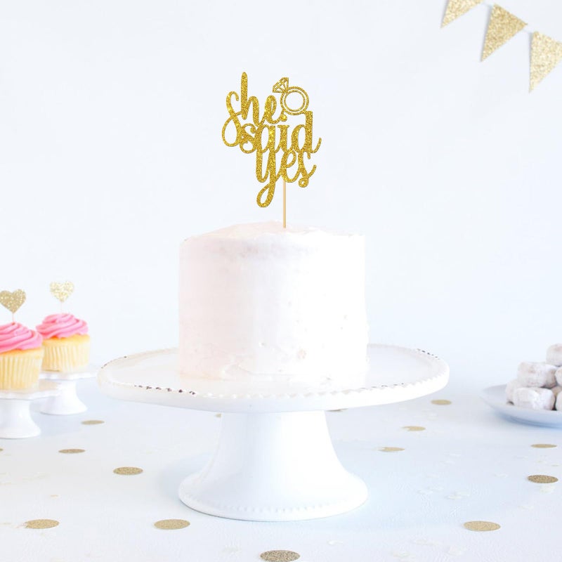 Maicaiffe Gold Glitter She Said Yes Cake Topper - for Engagement/Bridal Shower/Wedding Shower/Proposal/Bachelorette Party Decorations - Image 4